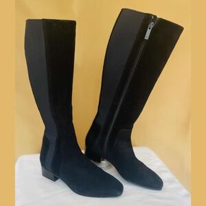 Aquatalia Women’s Black Suede Stretch Knee-High Riding Boots Fall Winter